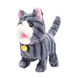 Magideal - Gato De Peluche Eléctrico Que Maúlla, Gato Electrónico Que Mueve La Cola, Animal De Peluche Tierno, Juguete Para Mascotas Para Niños, Gato De Juguete Gris