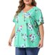 thumbnail image 4 of Agnes Orinda Blusas de Verano Casual de Talla Grande para Mujer con Estampado Floral, Cuello en V, Manga Corta, Túnicas, 1X Verde Menta, 4 of 6