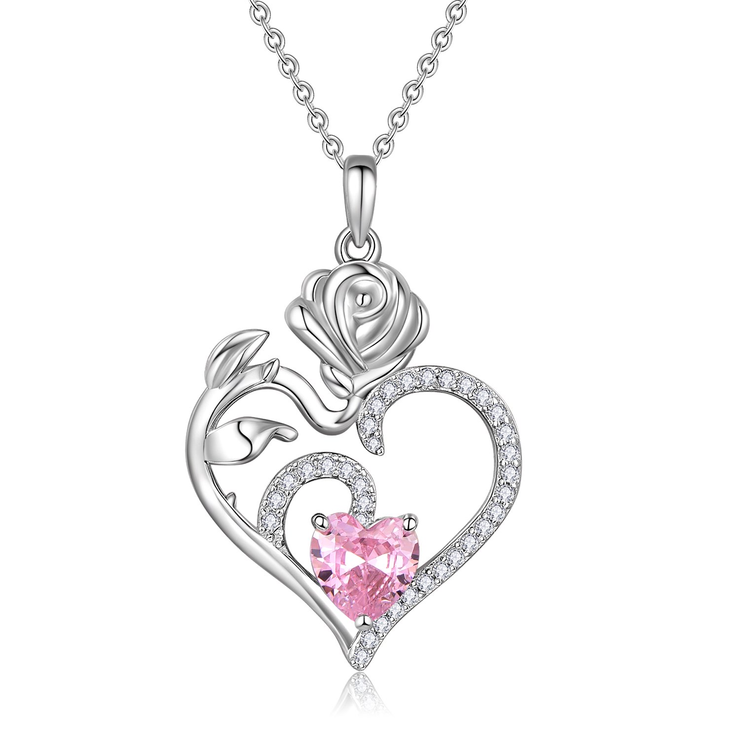 Heshpaws - Colgante Con Piedra De Nacimiento Con Colgante De Corazón De Plata De Ley