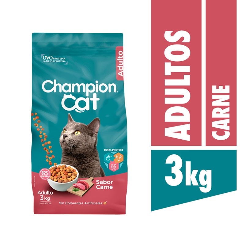 Alimento Seco Gato Adulto Sabor Carne Bolsa 3 Kg Champion Cat