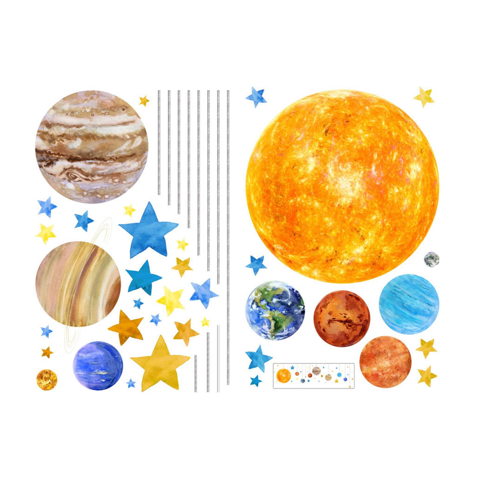 Magideal - Pegatinas De Pared Del Sistema , Calcomanías De Planetas Espaciales, Papel Tapiz Decorativo Para Dormitorio, Cumpleaños, Habitación De Niños,