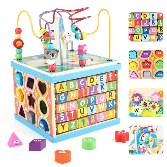 Cubo de Actividades de Madera Qilay 5 en 1 para Niños de 1 a 3 Años