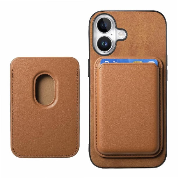 Funda de Cuero Magnética con Tarjetero para iPhone 16 Cubierta Delgada Marrón