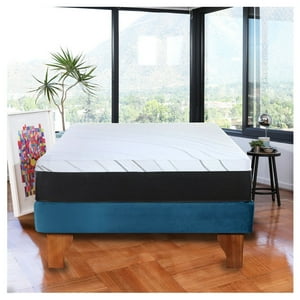 Latam Home - Cama Europea Zen Pro Colchon Resortes 1.5 Plaza Base Dividida Tela Azul Petroleo