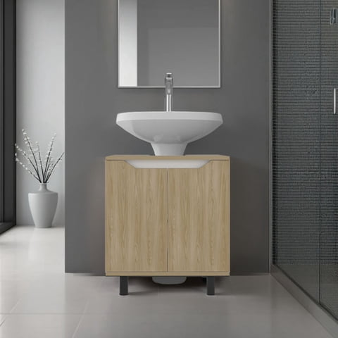 Tuhome - Mueble Para Lavamanos Marlo 2 Puertas Fresno Y Blanco