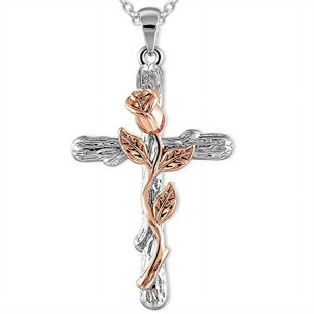 1pc Stylish Floral Cross Pendant Necklace - Perfect for Casual and Formal Occasions