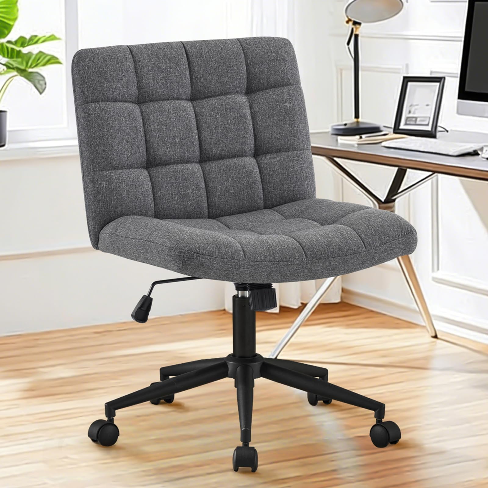 Silla De Escritorio Furnimart De Lino Gris, Giratoria, Ajustable Y Con Ruedas