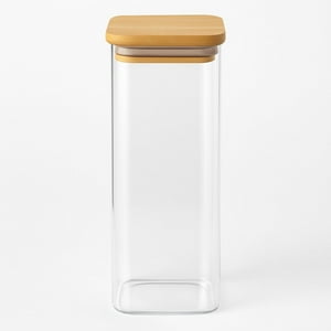Disparo - Frasco Tarro Hermetico 680Ml Cuadrado De Vidrio 20Cm Tapa Bambú