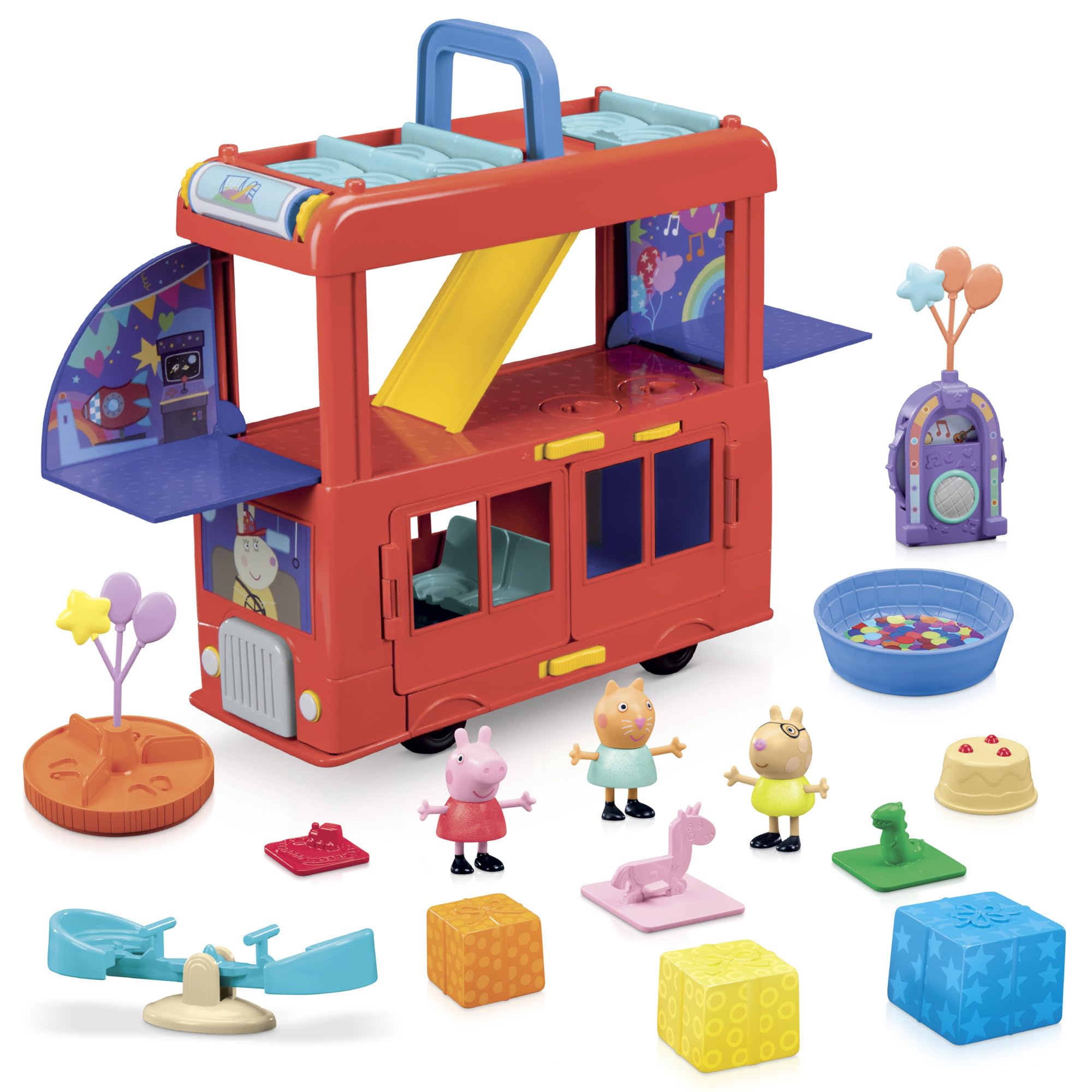 Set De Juego Autobús De Fiesta 2 En 1 Peppa Pig Con 3 Figuras Y 13 Accesorios