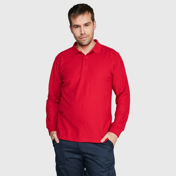 Polera Pique T/C Ml Hombre rosa XXL
