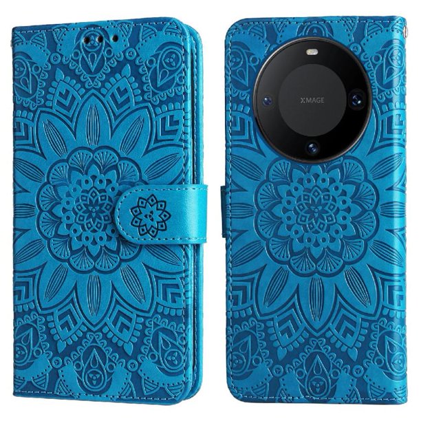 Funda tipo cartera FOXDOCK para Huawei Mate 60 , diseño girasol en relieve, cuero PU, cierre magnético, soporte y tarjetero