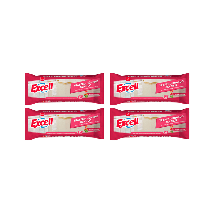 Pack 4 Traperos Humedos Excell Todo Tipo De Pisos Primavera 10 Unid Cada Uno.