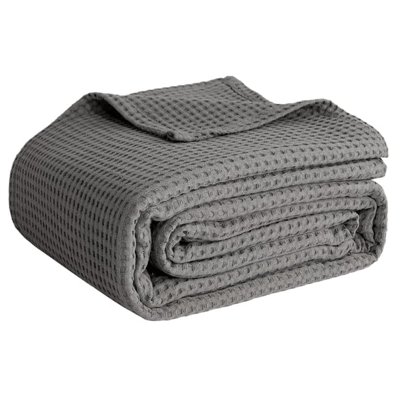 Manta de algodón 100% para cama - Manta de tejido waffle para verano, ligera y transpirable, suave manta tejida para primavera (gris oscuro, manta decorativa (127 x 152 cm))