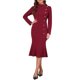 thumbnail image 2 of INSPIRE CHIC Vestido de Cola de Sirena para Mujeres Cuello Alto Manga Larga Botón Decorativo Trabajo de Negocios Elegante Vestido Ajustado Midi L Rojo Vino, 2 of 6
