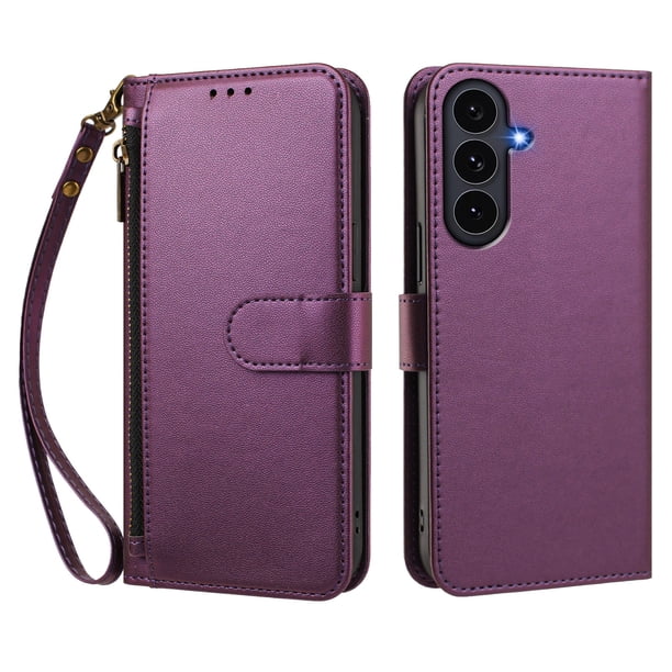 Funda Tipo Billetera para samsung galaxy S26 FE con Soporte y Bolsillo con Cierre Violeta intenso