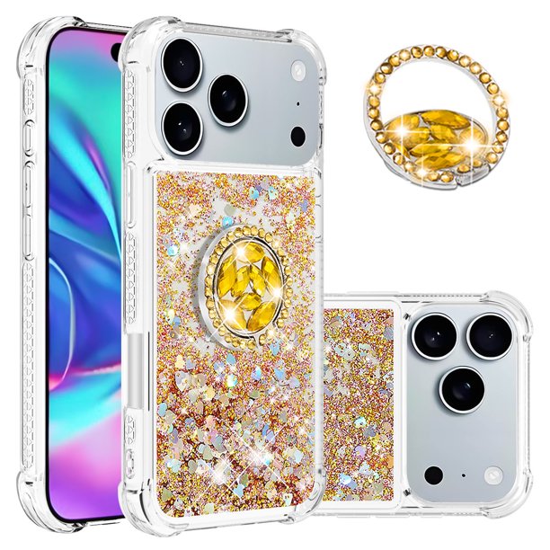 FOXDOCK Funda Glitter Líquida para iPhone 17 Pro Max con Anillo Brillante, TPU Antichoques y Esquinas Reforzadas, Soporte