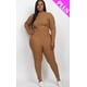 thumbnail image 2 of Saronite Conjunto de 2 Piezas de Top y Leggings de Manga Larga con Cuello Alto y Punto Acanalado Básico, Color Moca (Talla Grande para Mujer), 2 of 2