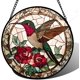 thumbnail image 1 of Colgante ventana vitral flor colibrí retro 25cm pájaro atrapasol Día Madre cumpleaños regalo abuela mujeres amantes aves, 1 of 7