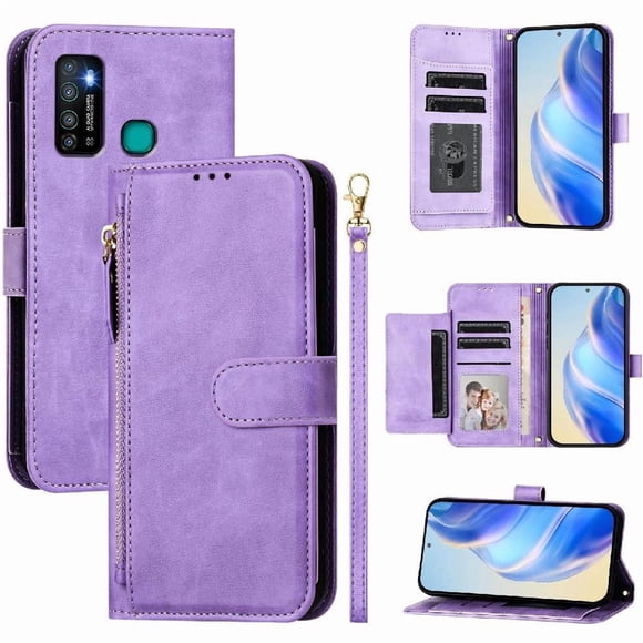 FOXDOCK Funda Tipo Cartera para itel A58 Lite Cuero PU con Cremallera y Correa de Muñeca, Ranuras para Tarjetas, Soporte Plegable, Cierre Magnético