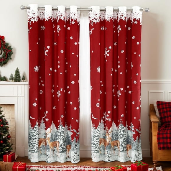 Cortina CAROMIO de Terciopelo 160 × 160 cm con Renos – Juego de 2 paneles