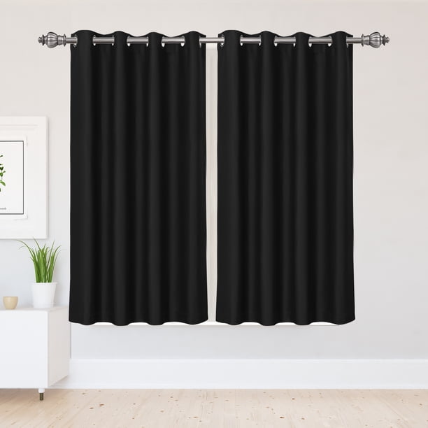 PiccoCasa 2 piezas de cortinas de ventana con ojales térmicas aisladas, panel de cortina con cenefa, oscurecimiento, negro 52" x 63"