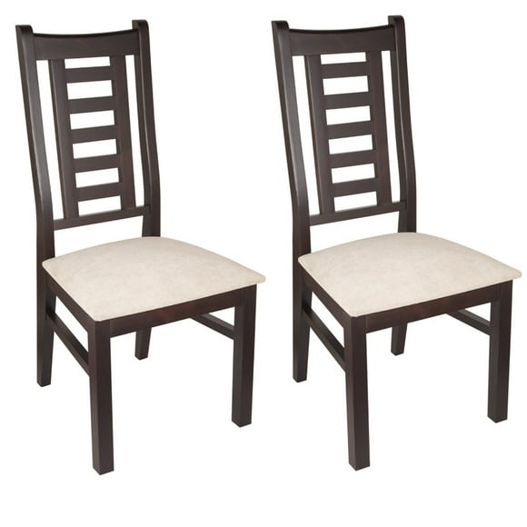 Pack 2 Sillas Pascal Madera Color Chocolate Tapiz Beige Jaspeado