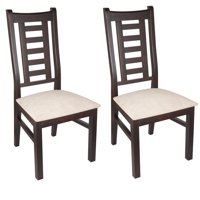 Arthome - Pack 2 Sillas Pascal Madera Color Chocolate Tapiz Beige Jaspeado