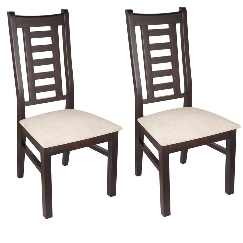 Arthome - Pack 2 Sillas Pascal Madera Color Chocolate Tapiz Beige Jaspeado