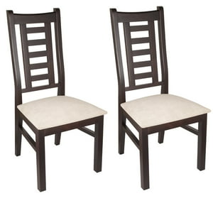 Arthome - Pack 2 Sillas Pascal Madera Color Chocolate Tapiz Beige Jaspeado