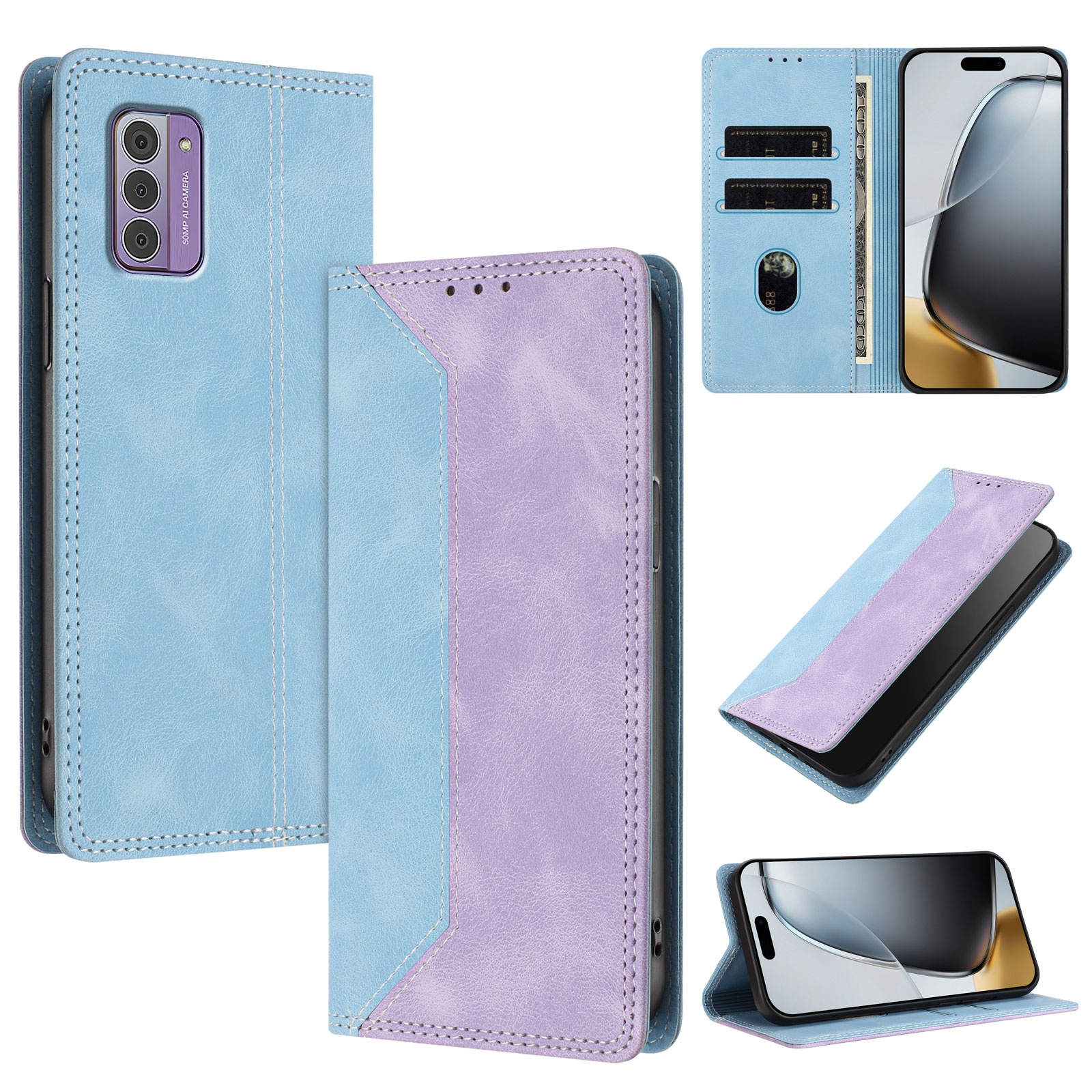 Funda Foxdock Para Nokia G42 De Cuero Premium Bicolor Con Ranuras Rfid, Carcasa Tipo Billetera Antigolpes Y Soporte Plegable