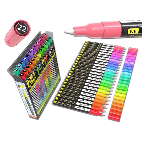 Marcador TOOLI-ART 24 colores neón fluorescentes con punta de 0,7 mm