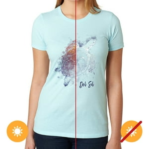 Delsol - Camiseta Para Niñas - Azul Hielo Salpicado De Tortuga De Para Mujer - Camiseta (Mediana)