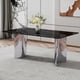 thumbnail image 1 of Modern minimalist dining table. The black imitation marble glass desktop is equipped with silver metal legs. Suitable for restaurants and living rooms 71 "* 39.3" * 29.5 ".W1151S00581, 1 of 3