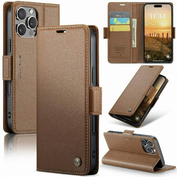 CaseMe tipo cartera iPhone 16 Pro con cierre magnético, RFID, tarjetero, soporte, carga inalámbrica