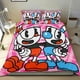 thumbnail image 1 of Cuphead Conjunto de sábanas temático, trío de piezas, cómodo y amigable con la piel, diseño único, regalo de decoración para el hogar para familiares, amigos y fans,173cm *218cm, 1 of 6