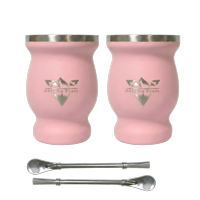 Casako Trail - Vaso Matero Térmico 240 Ml Con Bombilla Acero Inoxidable Set De 2 Rosa Melon