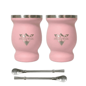 Casako Trail - Vaso Matero Térmico 240 Ml Con Bombilla Acero Inoxidable Set De 2 Rosa Melon