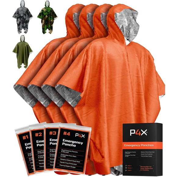 Poncho de lluvia de emergencia PREPARED4X con manta de supervivencia Mylar