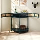 thumbnail image 2 of Unique Half Moon Design End Table with Sliding Rattan Door,Elegant Semi-circle Entryway Console Table with 2 Rattan Storage Cabinet and Bottom Shelf for Living room, Bedroom, Study, Hallway(Green), 2 of 3