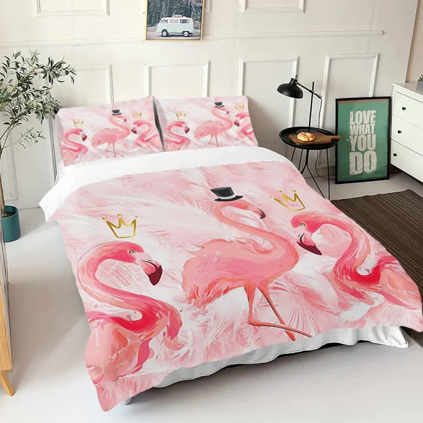 Flamingo Duvet Cover Cartoon Home Printed Pillowcase Set Adult Bedroom Children Comforter Bedding Bed Sheets