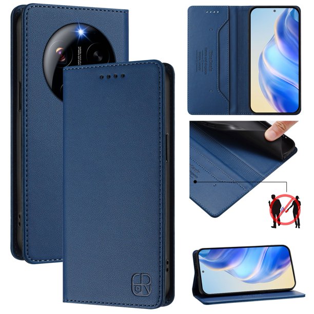 Funda Billetera con Soporte para Xiaomi 17 Ultra Bloqueo RFID Plegable Azul