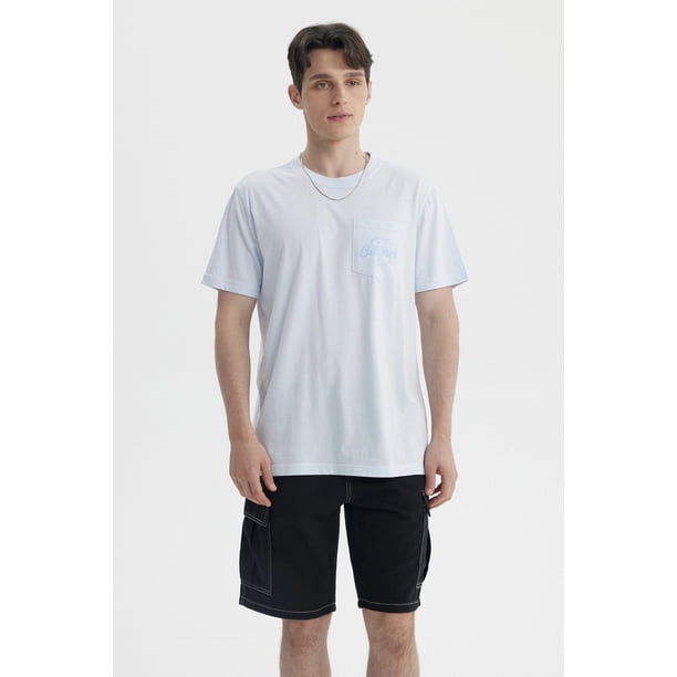 Polera Hombre Con Bolsillo Print Celeste Claro