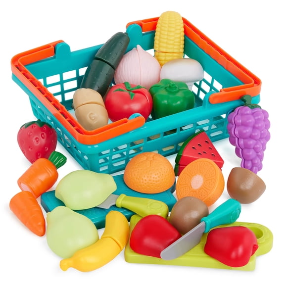 Set Play Food Battat Farmers Market con cesta y tabla de cortar