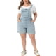 thumbnail image 2 of Agnes Orinda Overoles Cortos de Mezclilla Lavada con Tirantes Ajustables y Bolsillos para Mujer de Talla Grande para Escuela y Universidad 2X Azul Claro Lavado de Nieve, 2 of 5