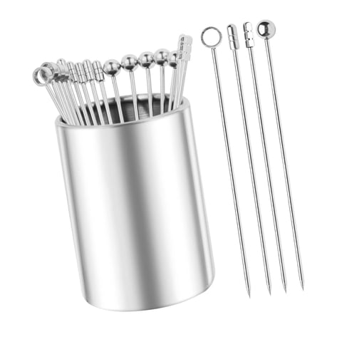 Magideal - Pictos De Dientes De Cóctel De 20 Piezas Con Soporte De Metal Martini Seleccionando Frutas Portátiles De Bifurcación De Acero Inoxidable Para Sándwich
