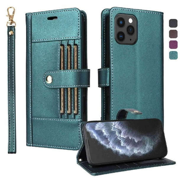 FOXDOCK Funda tipo Cartera para iPhone 16 Pro – Cubierta de Cuero PU con Múltiples Ranuras, Bolsillo para Efectivo y Correa de Muñeca