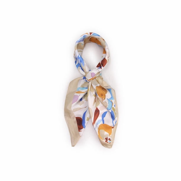 Pañuelo tipo seda 70 x 70 estampado floral otoñal crema Talla Única