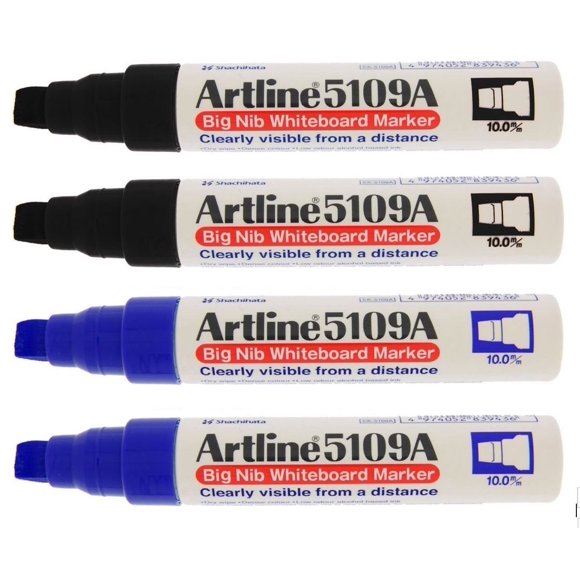 Set de 4 marcadores de borrado en seco Shachihata 10 mm (2 negros, 2 azules)