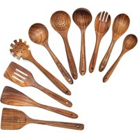 Juego De Cucharas De Madera Bokalaka, 10 Unidades, Para Cocinar En Teca Natural