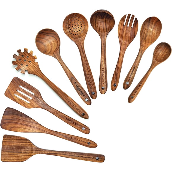 Juego de cucharas de madera BOKALAKA, 10 unidades, para cocinar en teca natural